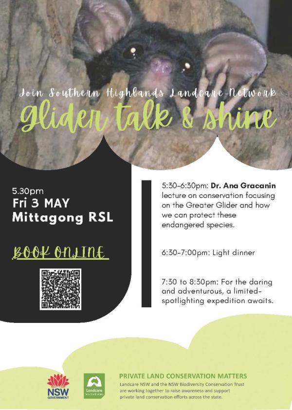 Southern Tablelands Glider Event and note for your diaries another one planned towards the end of May (more details soon).  Friday 3 May 5.30-8.30pm Glider Talk and Shine  Southern Highlands Landcare Network